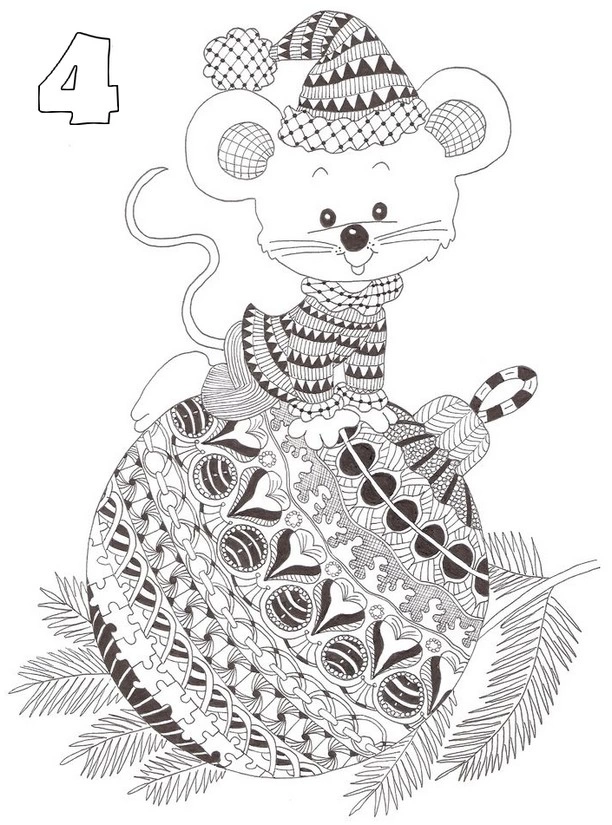 Coloring page rat on a Christmas ball